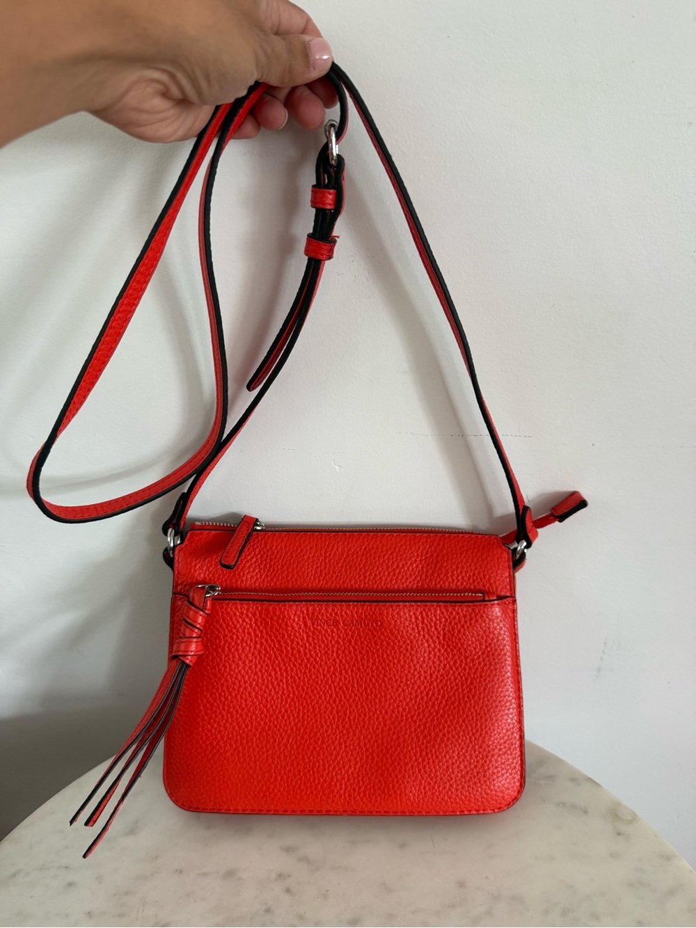 VINCE CAMUTO Small Eris Fire Red Orange Opal Crossbody Handbag Purse Bag
